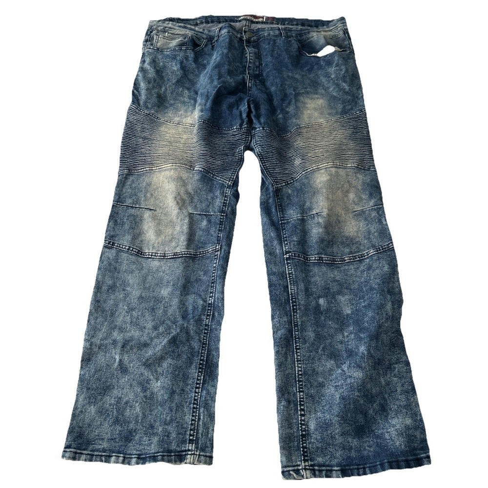 G&S GS-115 Moto Mens Jeans Size 46x32 Blue Acid Wash Straight Leg Denim